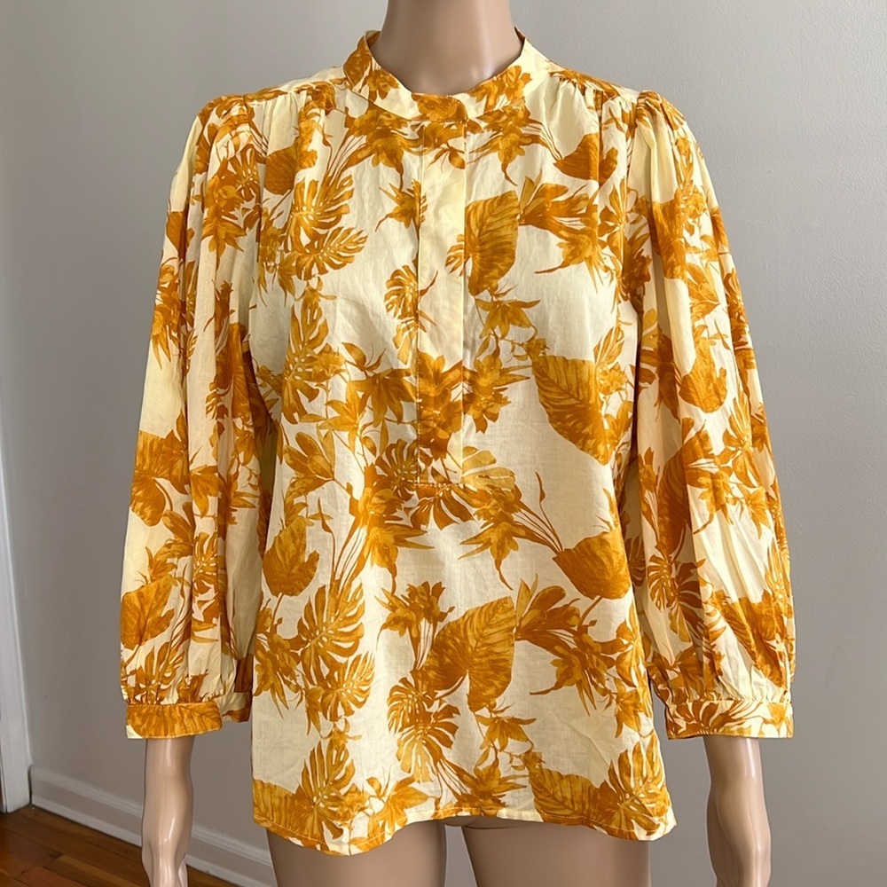 Banana Republic Cotton Floral Blouse Yellow Size S - Picture 3 of 12